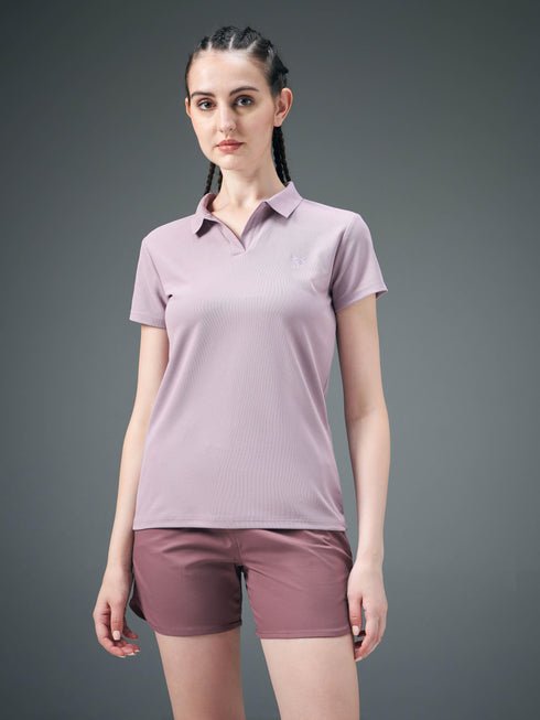 Women Solid Slim Fit Polo T-shirt with MATPIQ