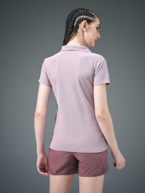 Women Solid Slim Fit Polo T-shirt with MATPIQ