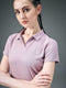 Women Solid Slim Fit Polo T-shirt with MATPIQ