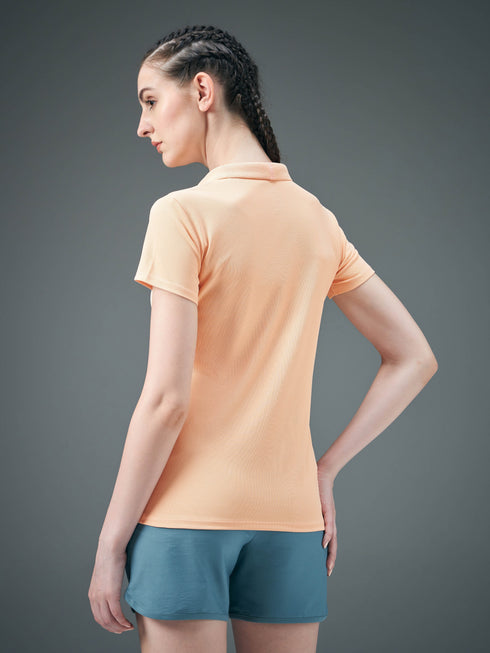 Women Solid Slim Fit Polo T-shirt with MATPIQ