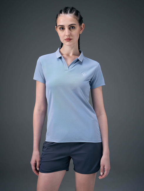 Women Solid Slim Fit Polo T-shirt with MATPIQ