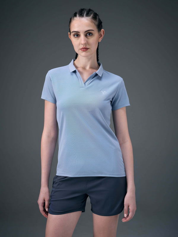 Women Solid Slim Fit Polo T-shirt with MATPIQ
