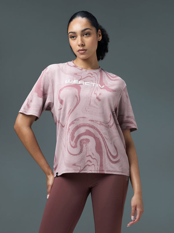 Women Jacquard Boxy Fit Round Neck T-shirt with DOUBLE COOL