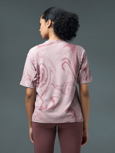 Women Jacquard Boxy Fit Round Neck T-shirt with DOUBLE COOL