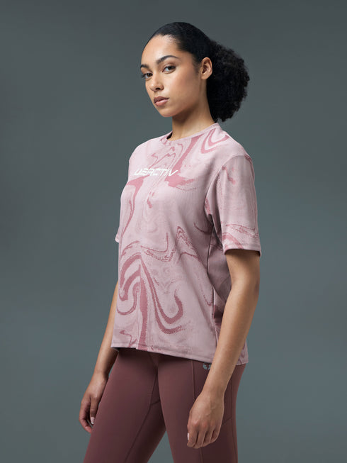 Women Jacquard Boxy Fit Round Neck T-shirt with DOUBLE COOL