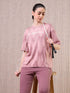 Women Jacquard Boxy Fit Round Neck T-shirt with DOUBLE COOL