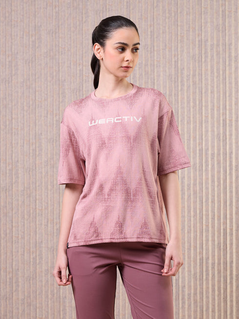 Women Jacquard Boxy Fit Round Neck T-shirt with DOUBLE COOL
