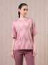 Women Jacquard Boxy Fit Round Neck T-shirt with DOUBLE COOL