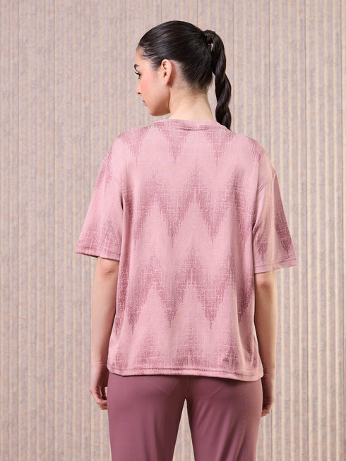Women Jacquard Boxy Fit Round Neck T-shirt with DOUBLE COOL