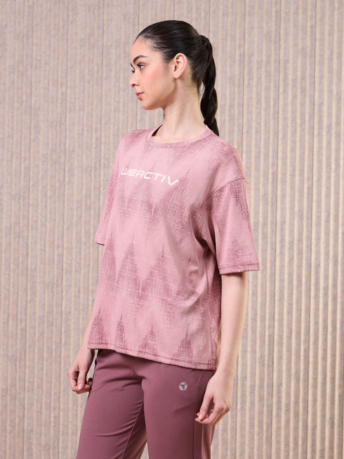 Women Jacquard Boxy Fit Round Neck T-shirt with DOUBLE COOL