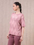 Women Jacquard Boxy Fit Round Neck T-shirt with DOUBLE COOL