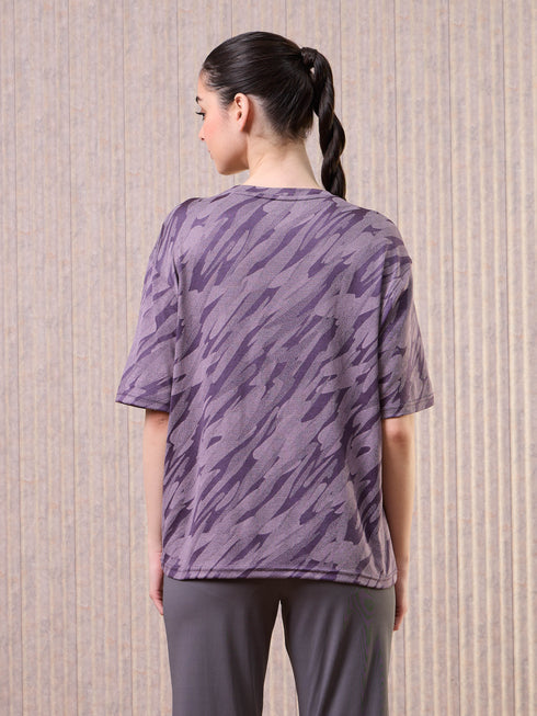 Women Jacquard Boxy Fit Round Neck T-shirt with DOUBLE COOL