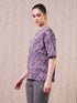 Women Jacquard Boxy Fit Round Neck T-shirt with DOUBLE COOL