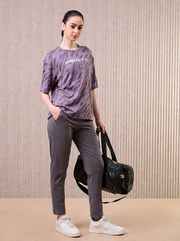 Women Jacquard Boxy Fit Round Neck T-shirt with DOUBLE COOL
