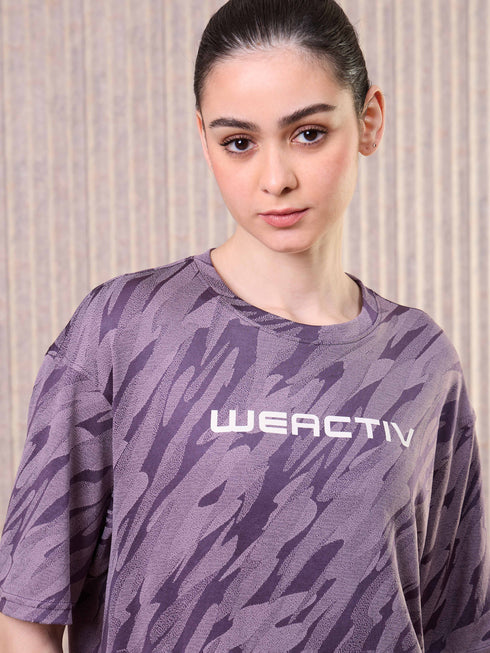 Women Jacquard Boxy Fit Round Neck T-shirt with DOUBLE COOL
