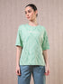 Women Jacquard Boxy Fit Round Neck T-shirt with DOUBLE COOL