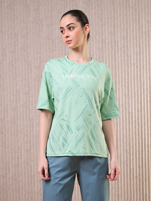 Women Jacquard Boxy Fit Round Neck T-shirt with DOUBLE COOL