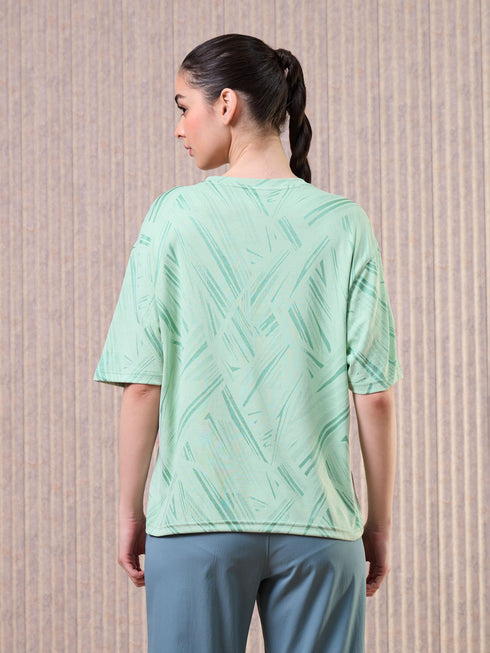 Women Jacquard Boxy Fit Round Neck T-shirt with DOUBLE COOL