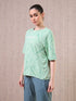 Women Jacquard Boxy Fit Round Neck T-shirt with DOUBLE COOL