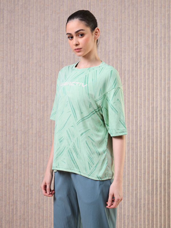 Women Jacquard Boxy Fit Round Neck T-shirt with DOUBLE COOL