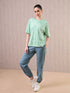 Women Jacquard Boxy Fit Round Neck T-shirt with DOUBLE COOL