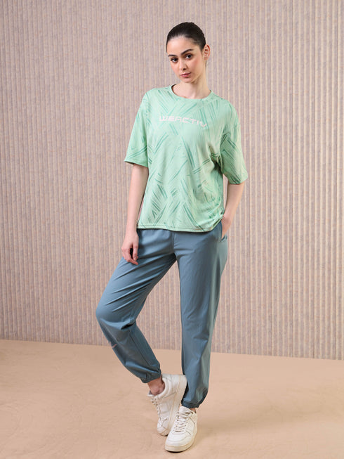 Women Jacquard Boxy Fit Round Neck T-shirt with DOUBLE COOL