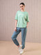 Women Jacquard Boxy Fit Round Neck T-shirt with DOUBLE COOL