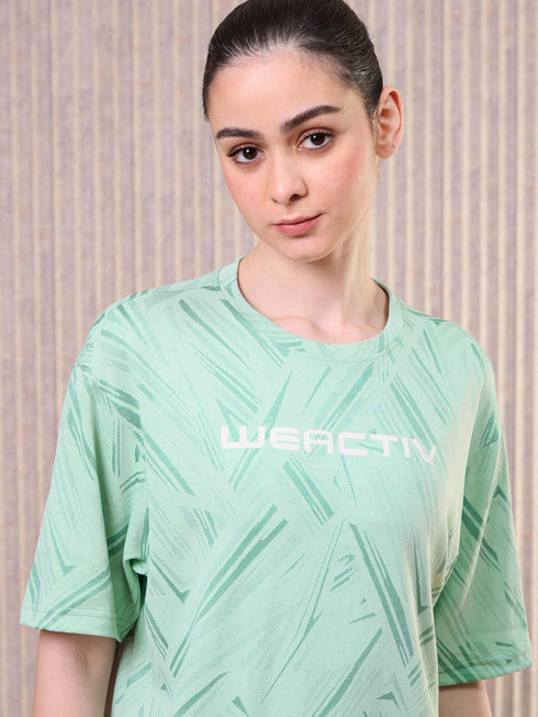 Women Jacquard Boxy Fit Round Neck T-shirt with DOUBLE COOL