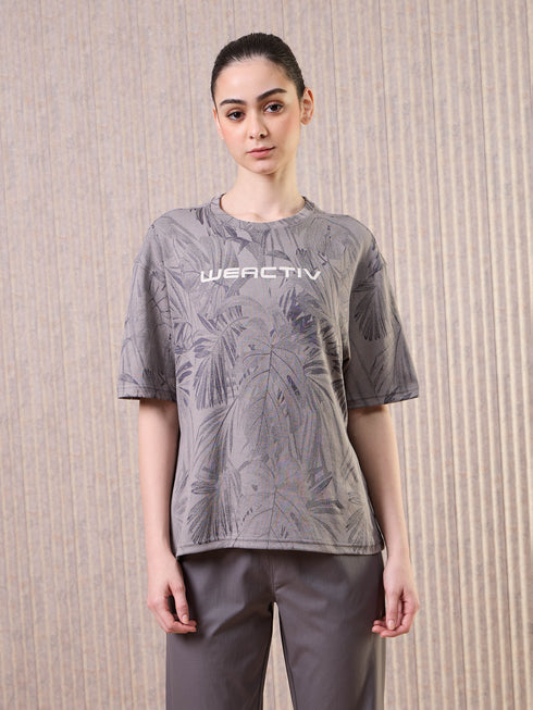 Women Jacquard Boxy Fit Round Neck T-shirt with DOUBLE COOL