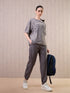 Women Jacquard Boxy Fit Round Neck T-shirt with DOUBLE COOL