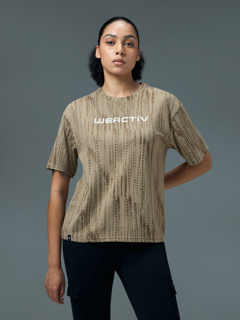 Women Jacquard Boxy Fit Round Neck T-shirt with DOUBLE COOL