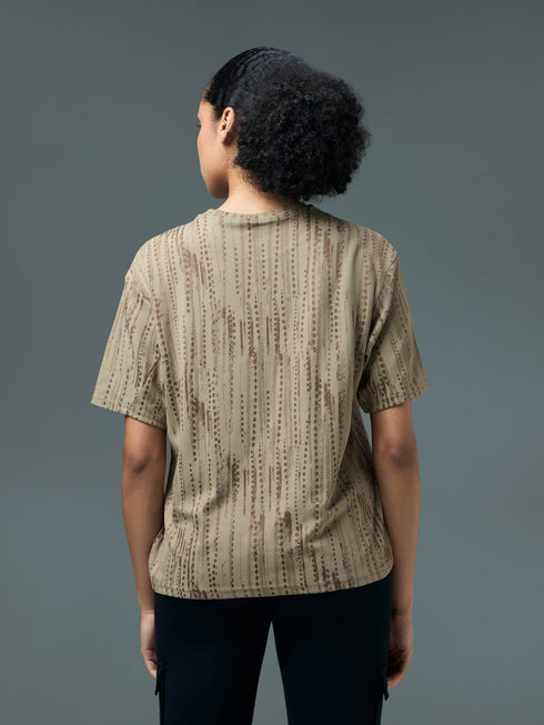 Women Jacquard Boxy Fit Round Neck T-shirt with DOUBLE COOL