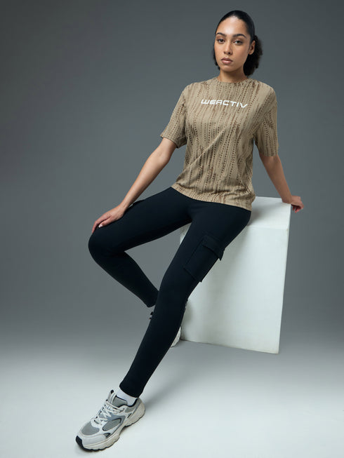 Women Jacquard Boxy Fit Round Neck T-shirt with DOUBLE COOL