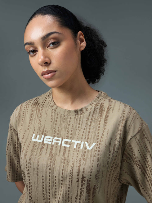 Women Jacquard Boxy Fit Round Neck T-shirt with DOUBLE COOL
