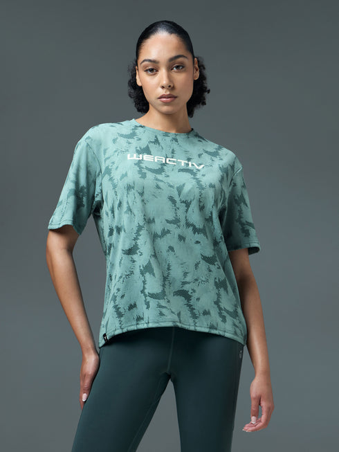 Women Jacquard Boxy Fit Round Neck T-shirt with DOUBLE COOL