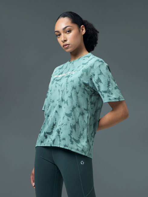Women Jacquard Boxy Fit Round Neck T-shirt with DOUBLE COOL