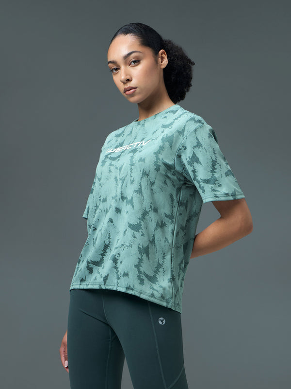 Women Jacquard Boxy Fit Round Neck T-shirt with DOUBLE COOL
