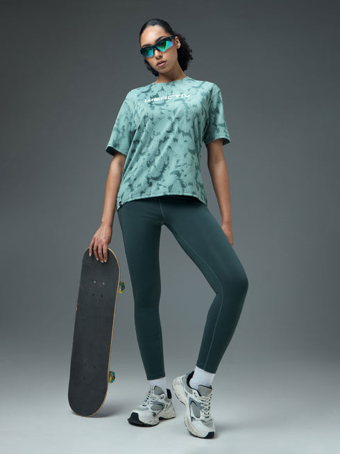 Women Jacquard Boxy Fit Round Neck T-shirt with DOUBLE COOL