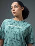 Women Jacquard Boxy Fit Round Neck T-shirt with DOUBLE COOL