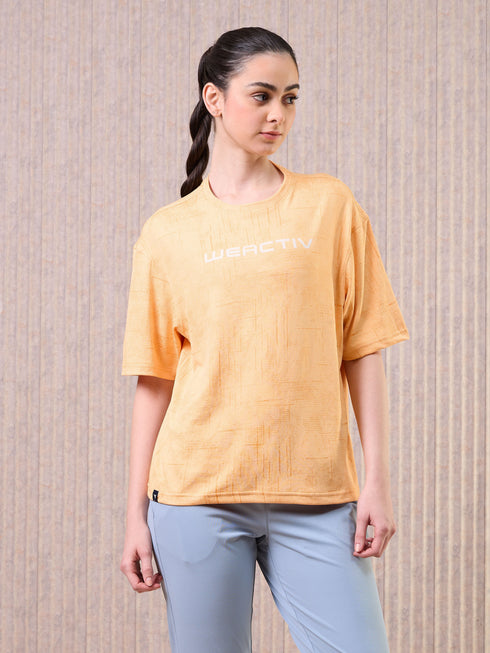Women Jacquard Boxy Fit Round Neck T-shirt with DOUBLE COOL