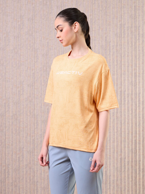 Women Jacquard Boxy Fit Round Neck T-shirt with DOUBLE COOL