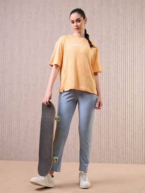 Women Jacquard Boxy Fit Round Neck T-shirt with DOUBLE COOL