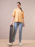 Women Jacquard Boxy Fit Round Neck T-shirt with DOUBLE COOL