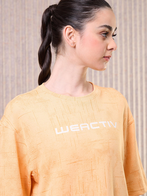 Women Jacquard Boxy Fit Round Neck T-shirt with DOUBLE COOL