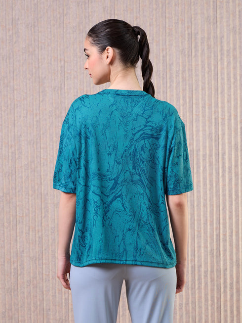 Women Jacquard Boxy Fit Round Neck T-shirt with DOUBLE COOL