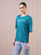 Women Jacquard Boxy Fit Round Neck T-shirt with DOUBLE COOL