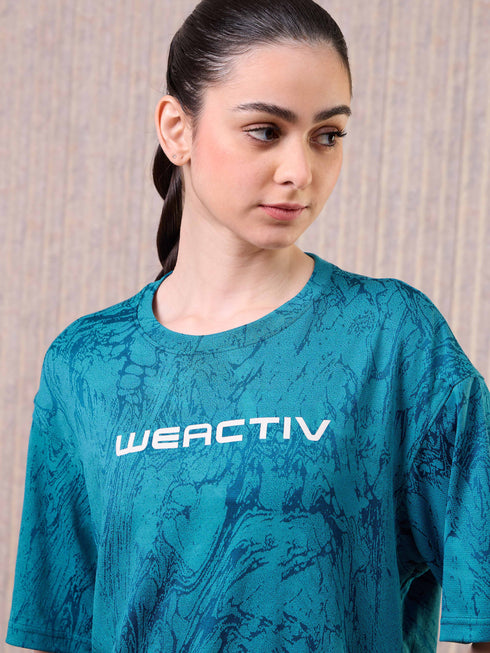 Women Jacquard Boxy Fit Round Neck T-shirt with DOUBLE COOL