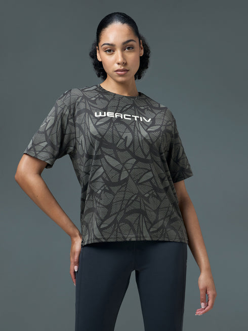 Women Jacquard Boxy Fit Round Neck T-shirt with DOUBLE COOL