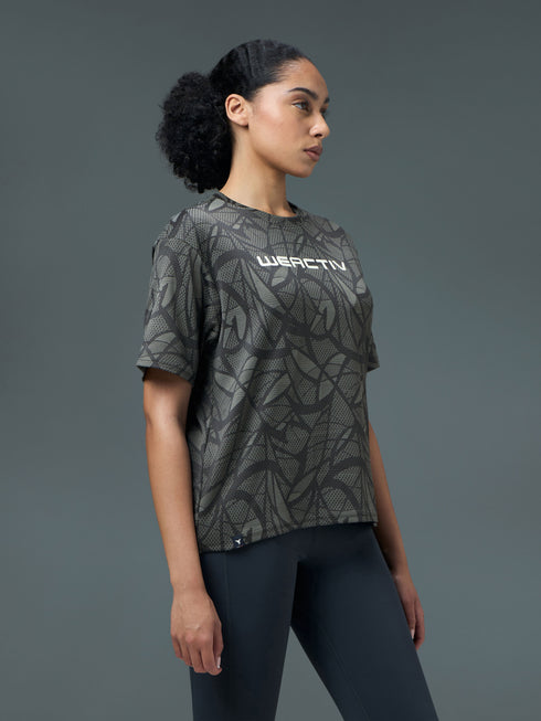 Women Jacquard Boxy Fit Round Neck T-shirt with DOUBLE COOL