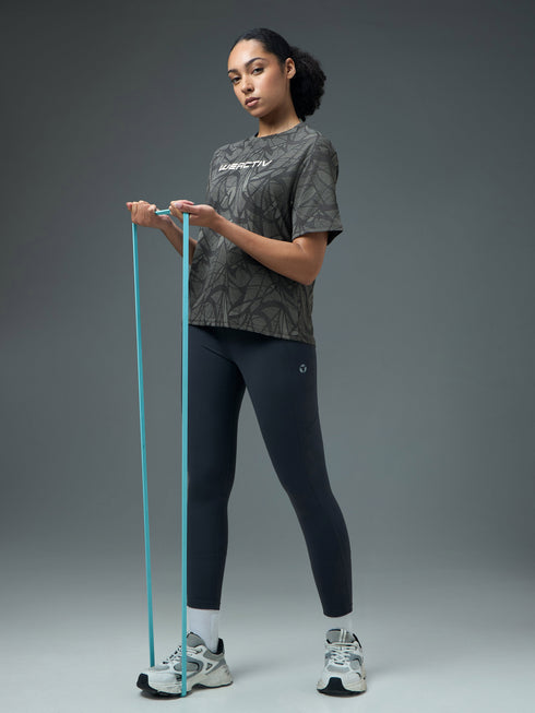 Women Jacquard Boxy Fit Round Neck T-shirt with DOUBLE COOL